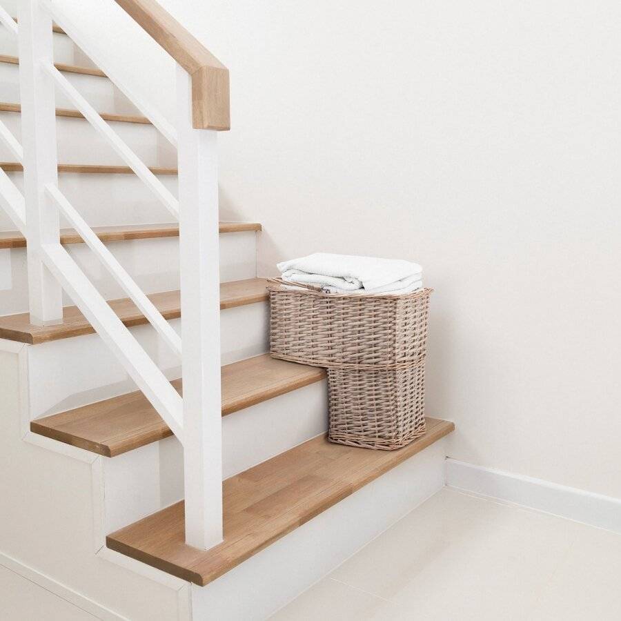 Woodluv Large Woven Stair Basket Organiser With Inset Handle, Grey