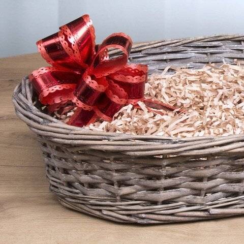 Woodluv Wicker Basket with Create Your Own Gift Hamper Kit, Oval, Grey