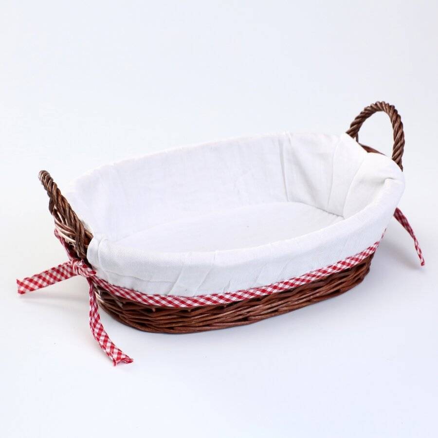 Woodluv Oval Wicker Hamper Basket With White Lining & Side Handles