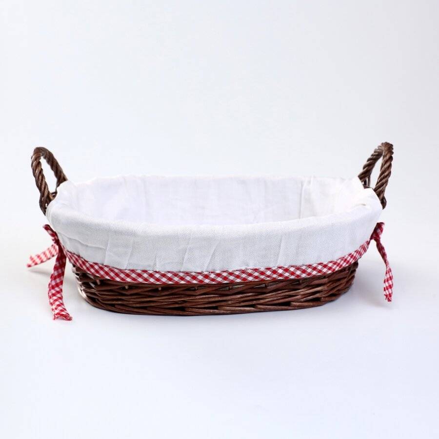 Woodluv Oval Wicker Hamper Basket With White Lining & Side Handles