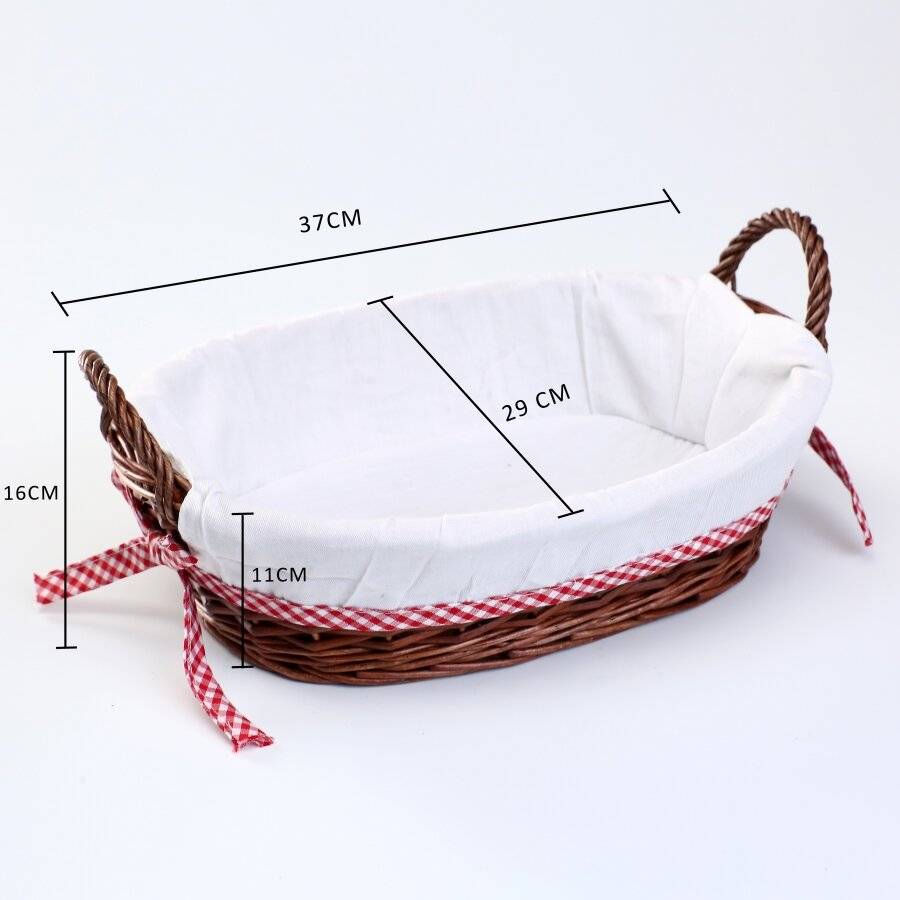 Woodluv Oval Wicker Hamper Basket With White Lining & Side Handles