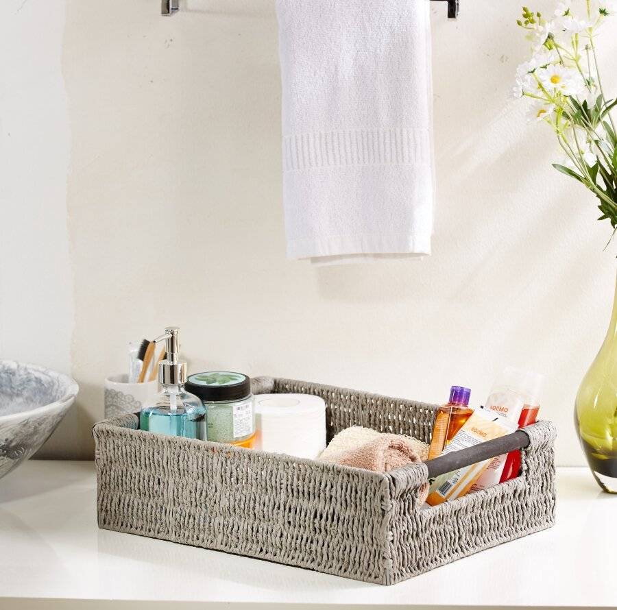 Woodluv Paper Rope Hamper Basket With Handle, Grey - Extra Large