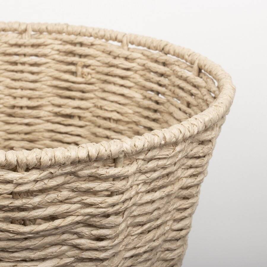 Woodluv Paper Rope Round Waste Paper Basket Bin - Natural