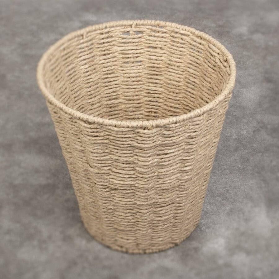 Woodluv Paper Rope Round Waste Paper Basket Bin - Natural