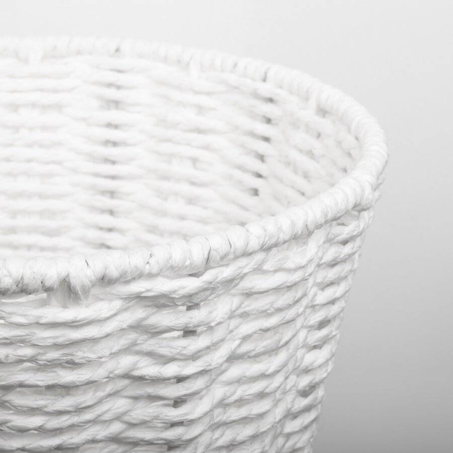 Woodluv Paper Rope Round Waste Paper Basket Bin - White