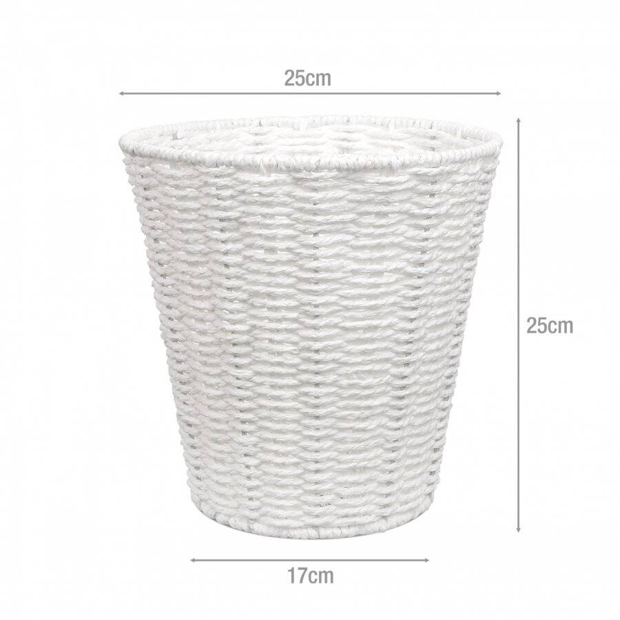 Woodluv Paper Rope Round Waste Paper Basket Bin - White