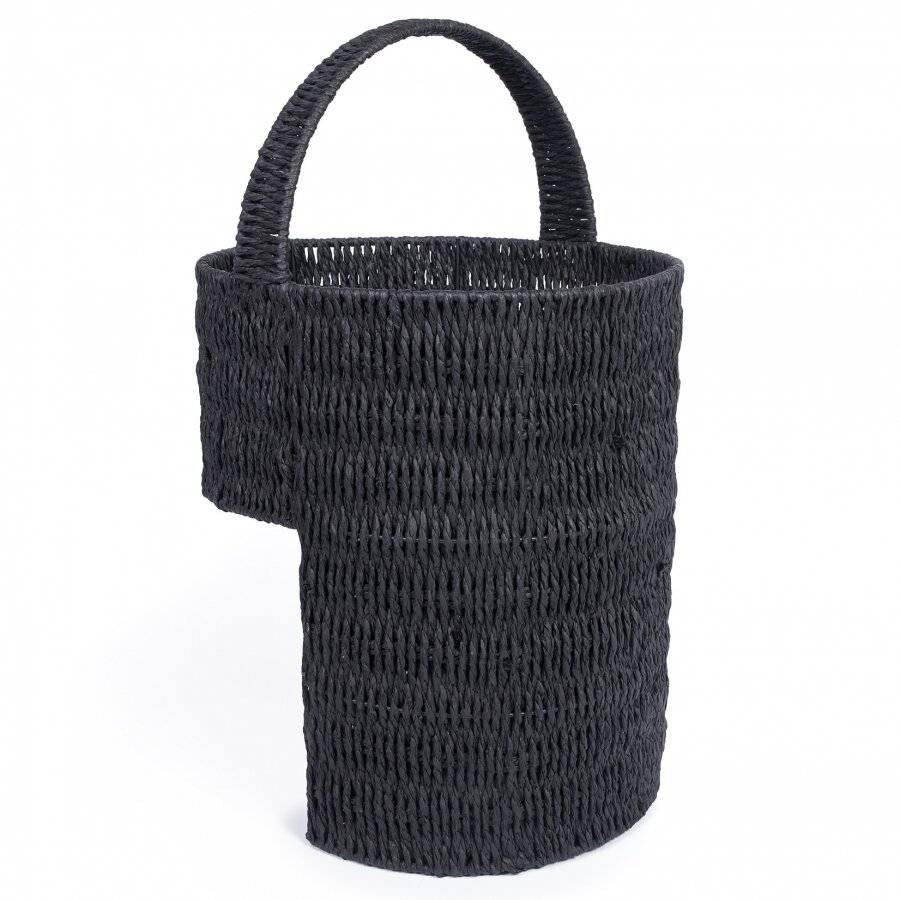 Woodluv Paper rope Stair Basket/Step Storage Basket with Handle, Black