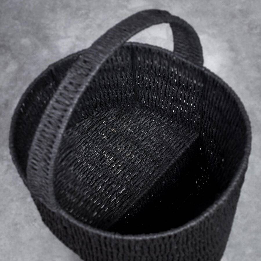 Woodluv Paper rope Stair Basket/Step Storage Basket with Handle, Black