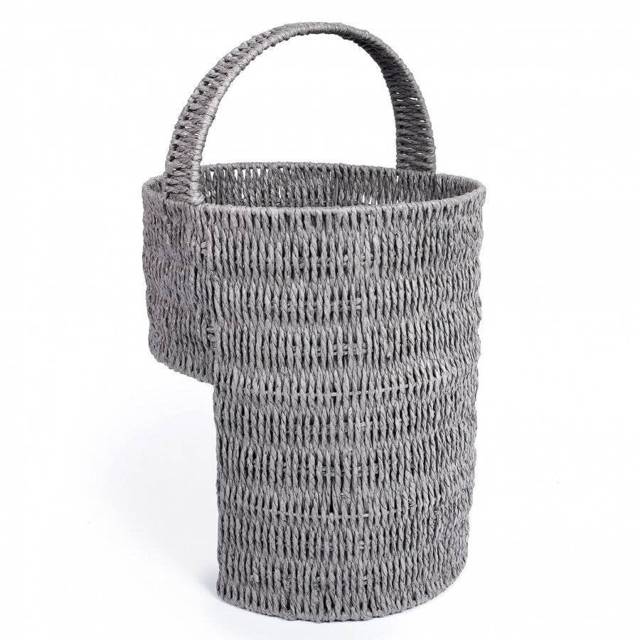 Woodluv Paper rope Stair Basket/Step Storage Basket with Handle, Grey