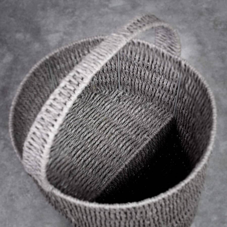 Woodluv Paper rope Stair Basket/Step Storage Basket with Handle, Grey