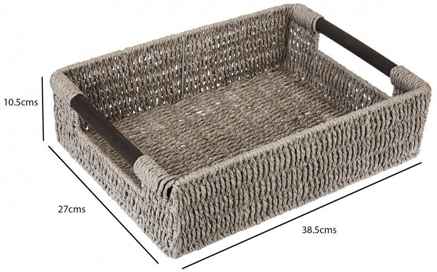 Woodluv Paper Rope Storage Hamper Basket With Handle, Grey - Large