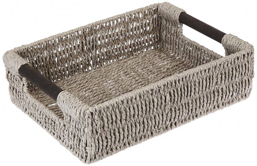 Woodluv Paper Rope Storage Hamper Basket With Handle, Grey - Medium