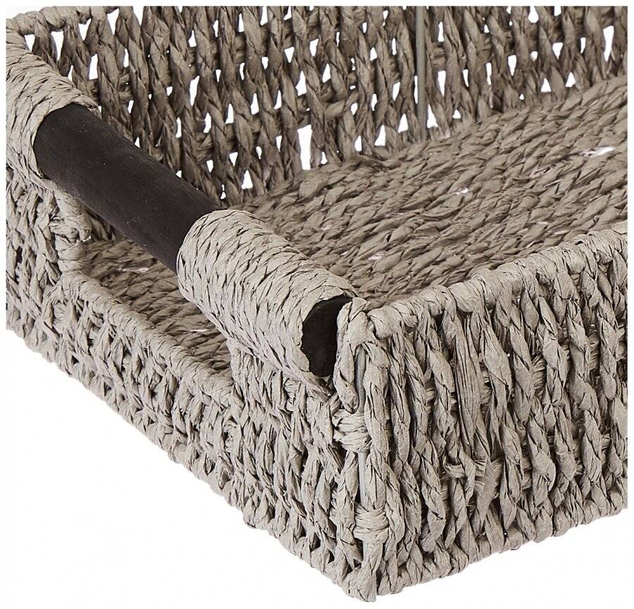 Woodluv Paper Rope Storage Hamper Basket With Handle, Grey - Medium