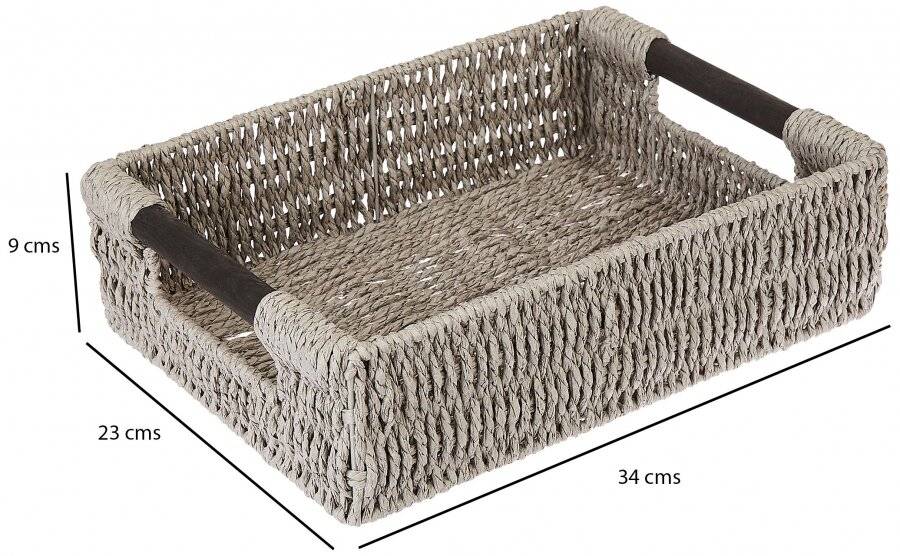 Woodluv Paper Rope Storage Hamper Basket With Handle, Grey - Medium