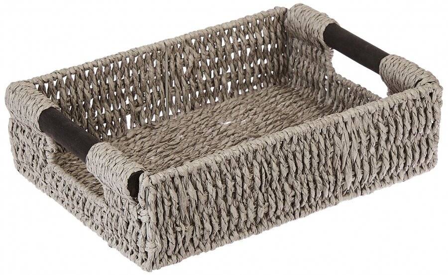 Woodluv Paper Rope Storage Hamper Basket With Handle, Grey, Small