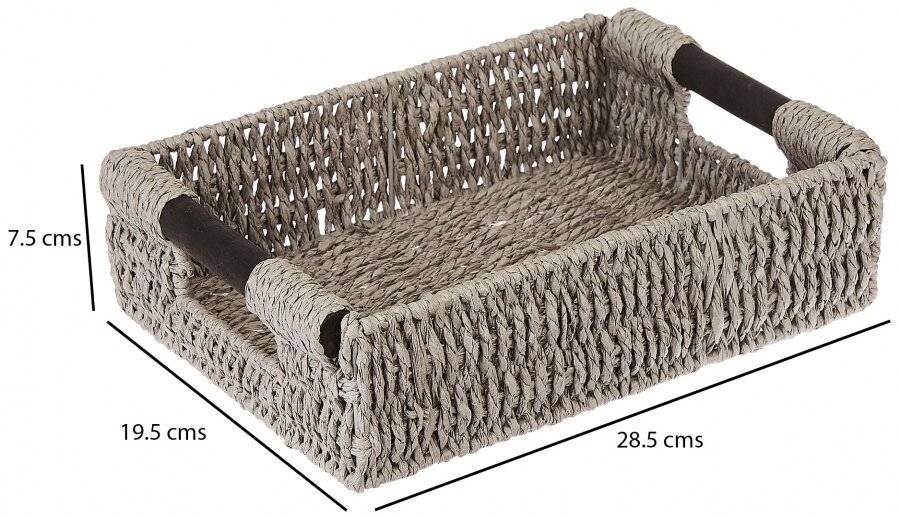 Woodluv Paper Rope Storage Hamper Basket With Handle, Grey, Small