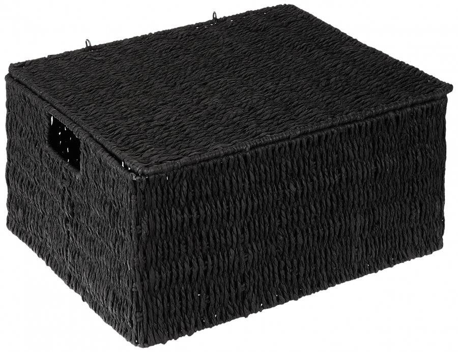 Woodluv Paper Rope Storage Hamper Basket With Lid, Black, Extra Large