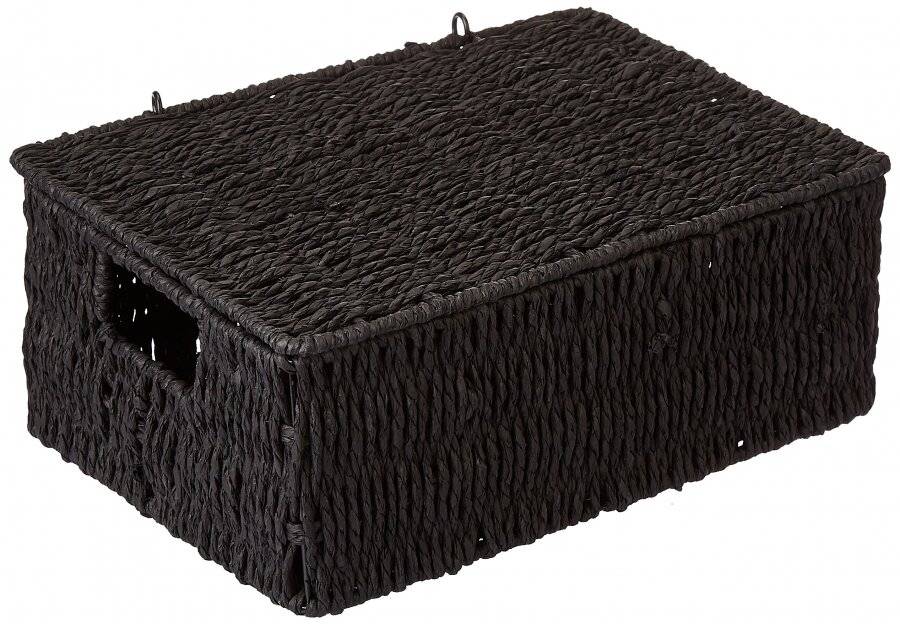 Woodluv Paper Rope Storage Hamper Basket With Lid, Black, Medium