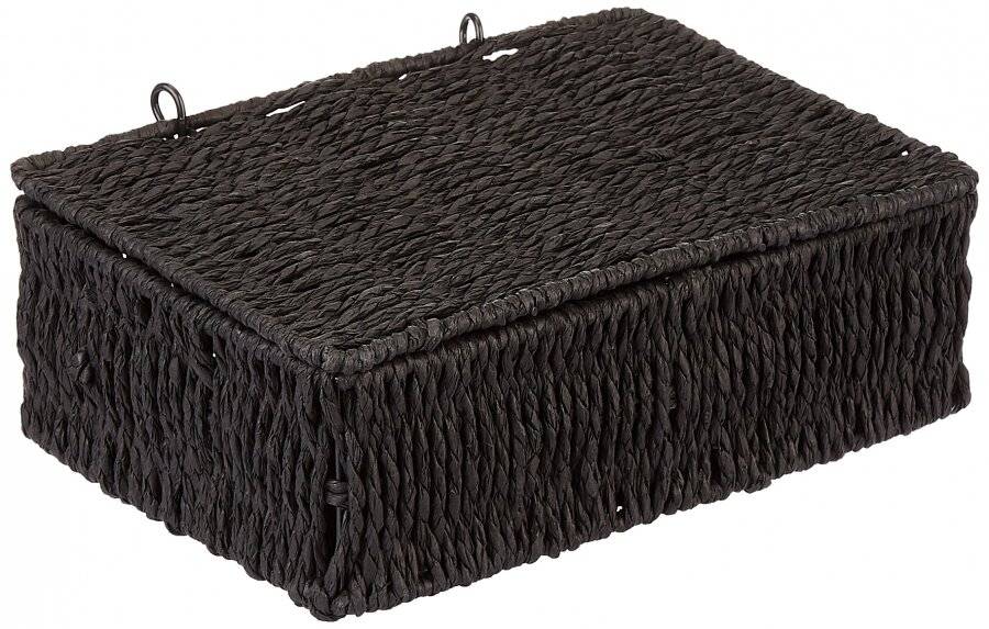 Woodluv Paper Rope Storage Hamper Basket With Lid, Black, Small