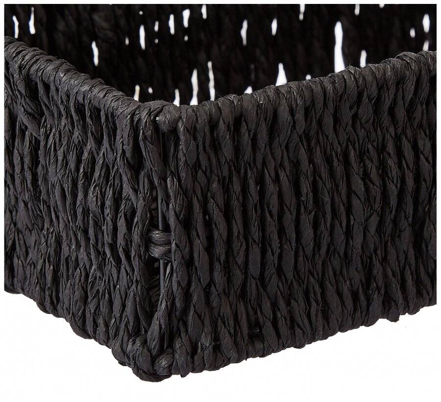 Woodluv Paper Rope Storage Hamper Basket With Lid, Black, Small