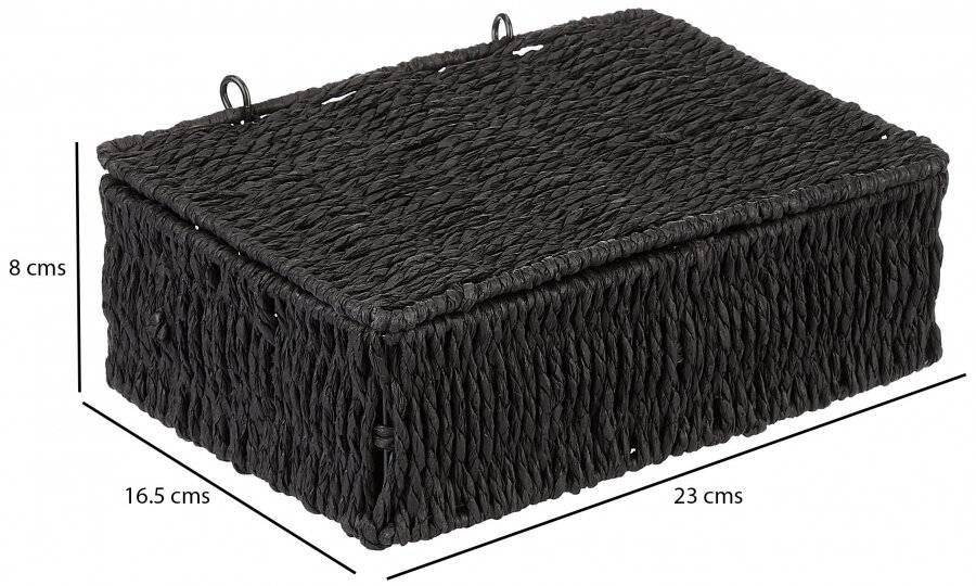 Woodluv Paper Rope Storage Hamper Basket With Lid, Black, Small