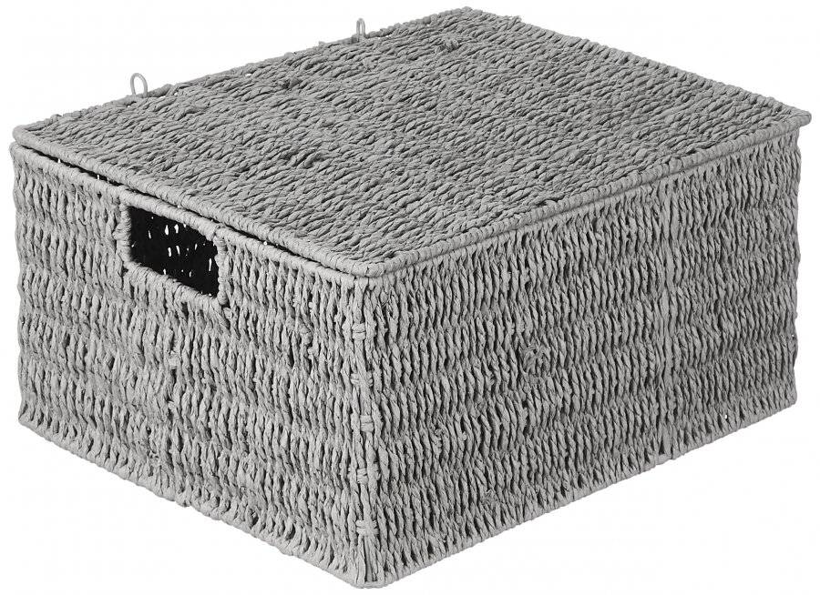 Woodluv Paper Rope Storage Hamper Basket With Lid, Grey, Extra Large