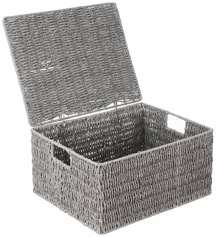 Woodluv Paper Rope Storage Hamper Basket With Lid, Grey, Extra Large