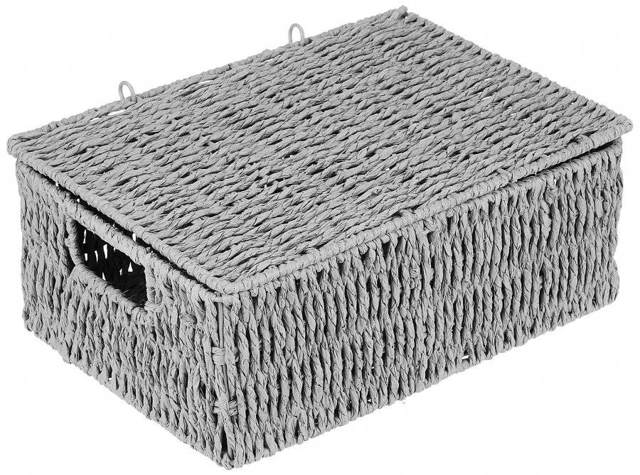 Woodluv Paper Rope Storage Hamper Basket With Lid, Grey, Medium