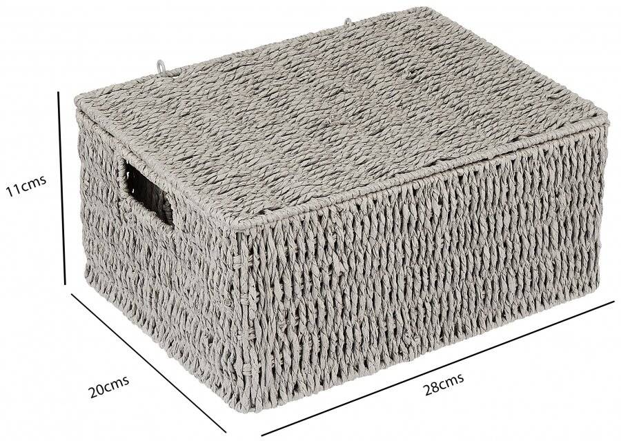 Woodluv Paper Rope Storage Hamper Basket With Lid, Grey, Medium