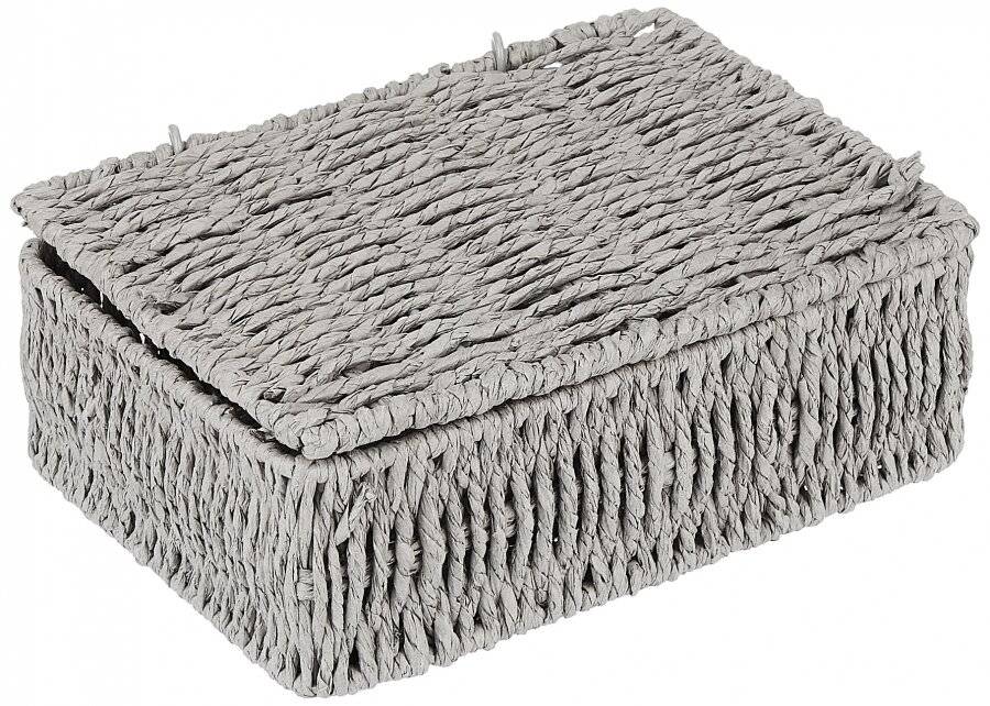 Woodluv  Paper Rope Storage Hamper Basket With Lid, Grey, Small