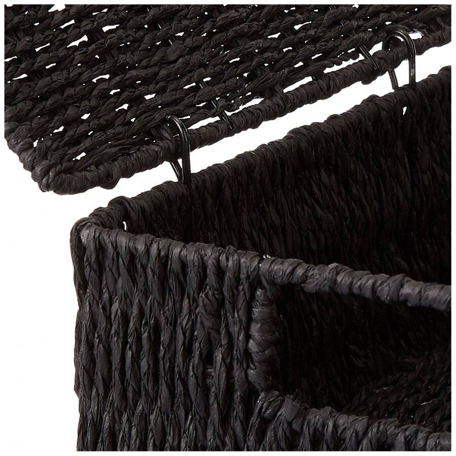 Woodluv Paper Rope Storage Hamper Basket With Lid, Large, Black