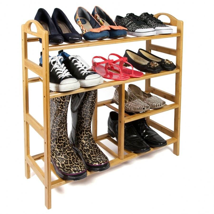 Woodluv 4 Tier Natural Bamboo Wood Shoe Storage Unit For Home