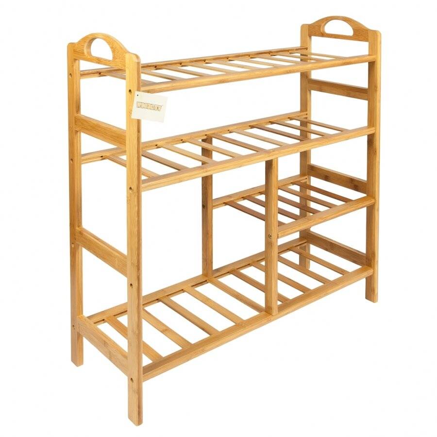 Woodluv 4 Tier Natural Bamboo Wood Shoe Storage Unit For Home