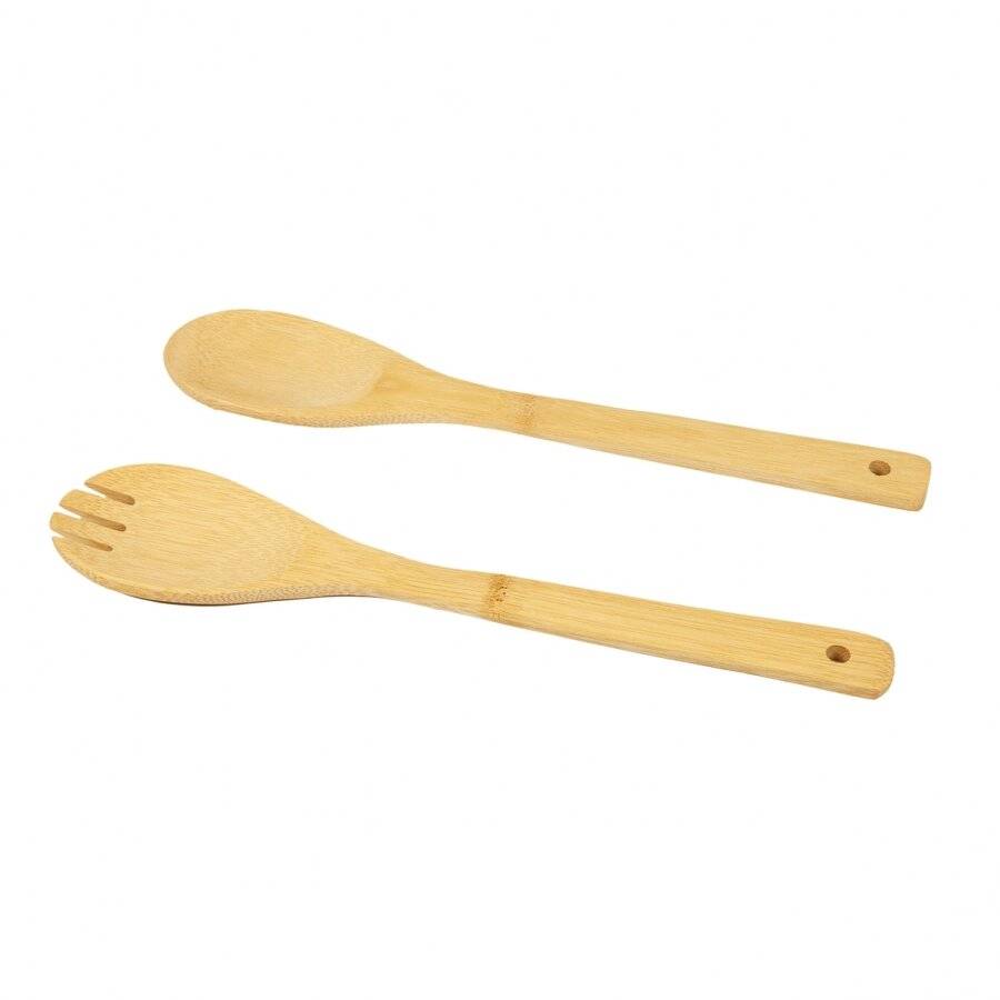 Woodluv Premium Quality 2 x Bamboo Serving Spoon and Fork  Set