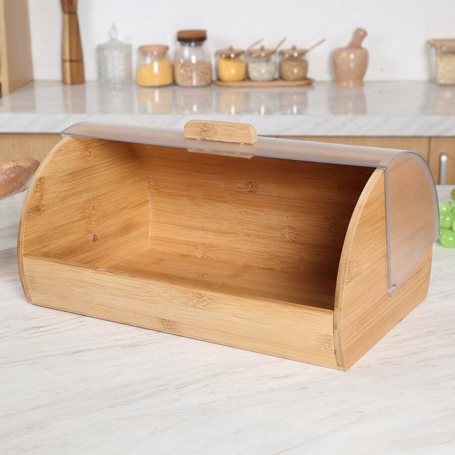 Woodluv Premium Quality Bamboo Bread Bin With Acrylic Lid