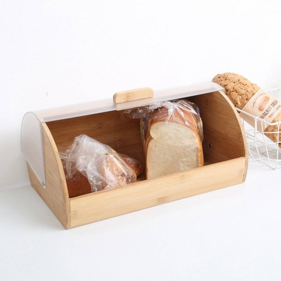 Woodluv Premium Quality Bamboo Bread Bin With Acrylic Lid