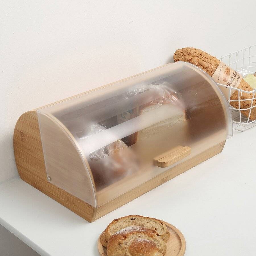 Woodluv Premium Quality Bamboo Bread Bin With Acrylic Lid