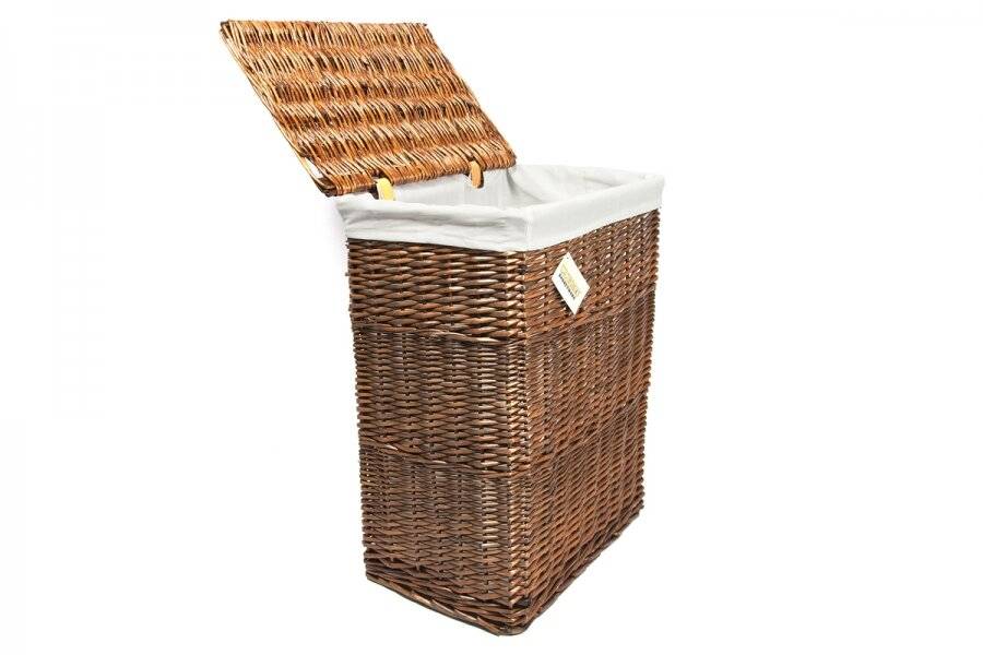 Woodluv Brown Wicker Linen Laundry, Large Wooden Laundry Basket With Lid
