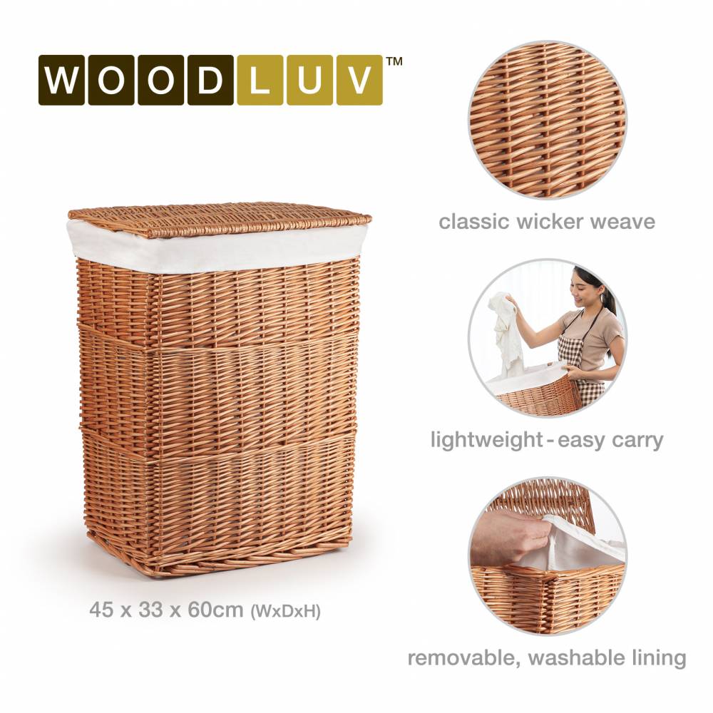 Woodluv Rectangular Brown Wicker Linen Laundry Basket - Large