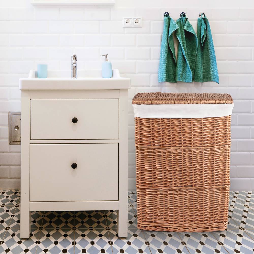 Woodluv Rectangular Brown Wicker Linen Laundry Basket - Large