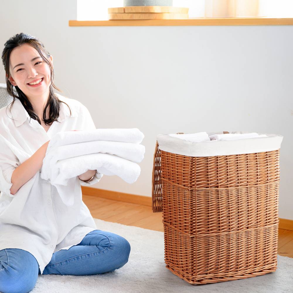 Woodluv Rectangular Brown Wicker Linen Laundry Basket - Large