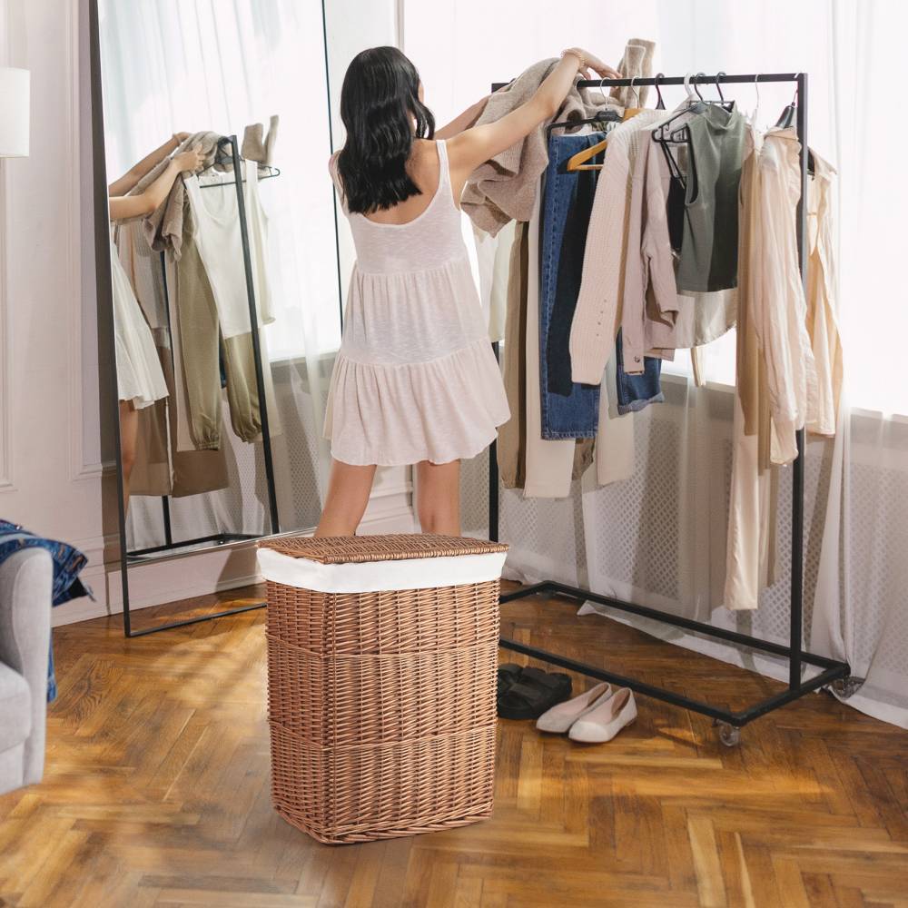 Woodluv Rectangular Brown Wicker Linen Laundry Basket - Large