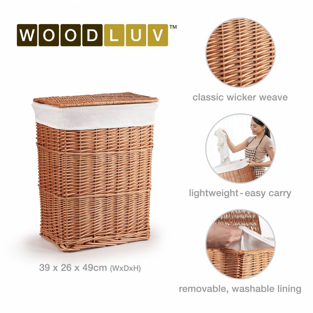 Woodluv Rectangular Brown Wicker Linen Laundry Basket - Medium