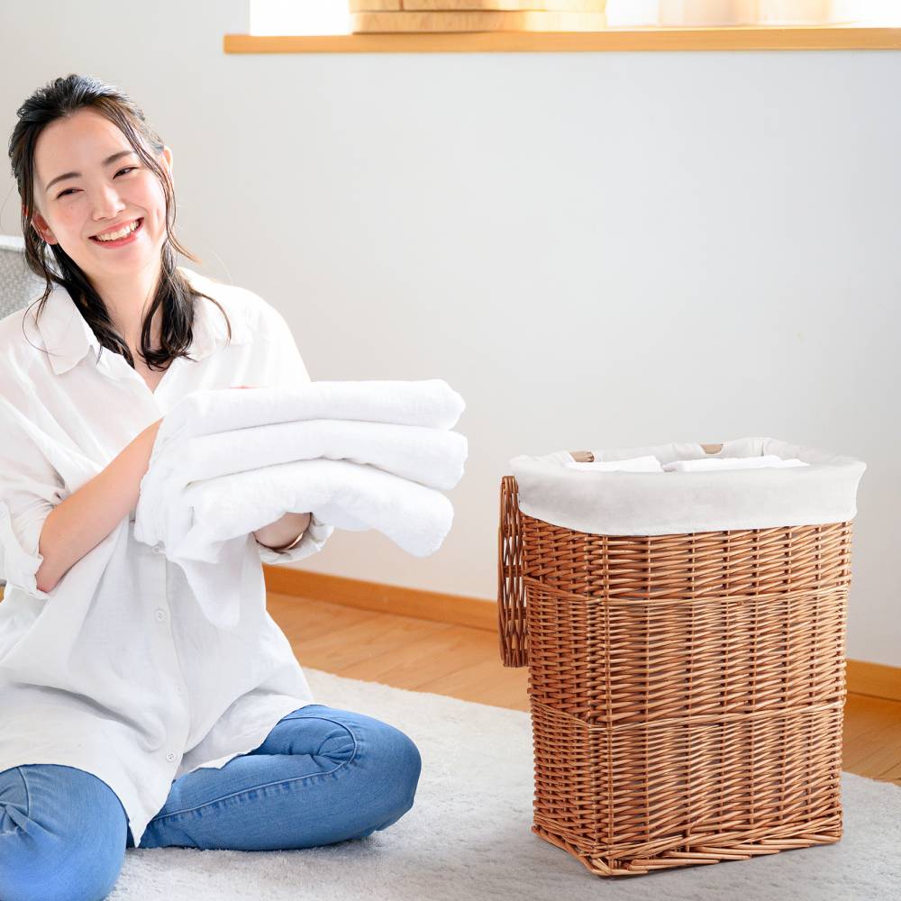 Woodluv Rectangular Brown Wicker Linen Laundry Basket - Medium