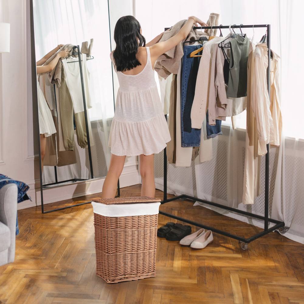 Woodluv Rectangular Brown Wicker Linen Laundry Basket - Medium
