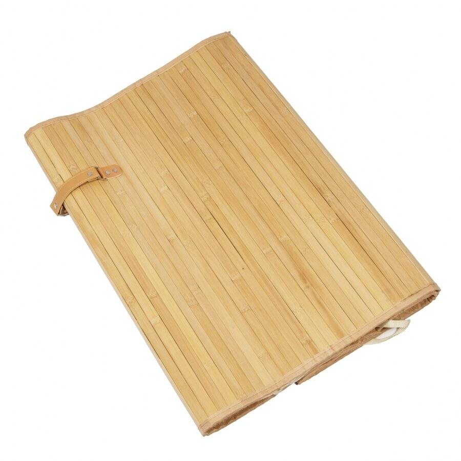 Woodluv Rectangular Folding Bamboo Laundry Basket With 2 Compartment