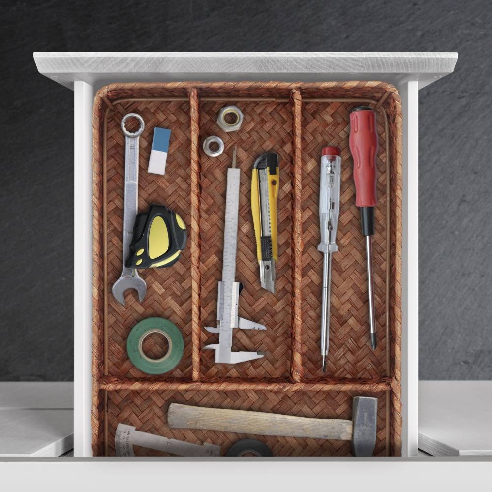 Woodluv Rectangular Seagrass Cutlery Drawer Organizer, Utensil Tray