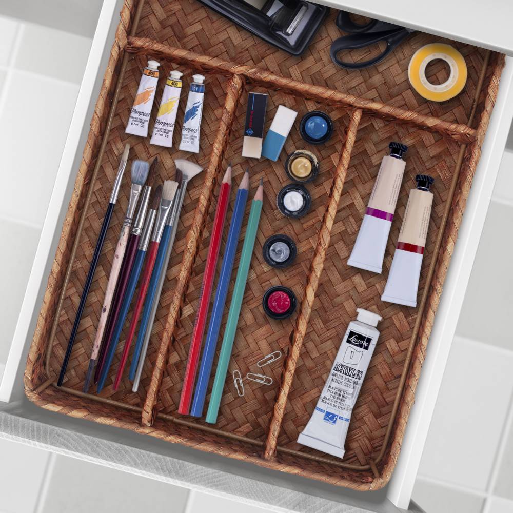 Woodluv Rectangular Seagrass Cutlery Drawer Organizer, Utensil Tray