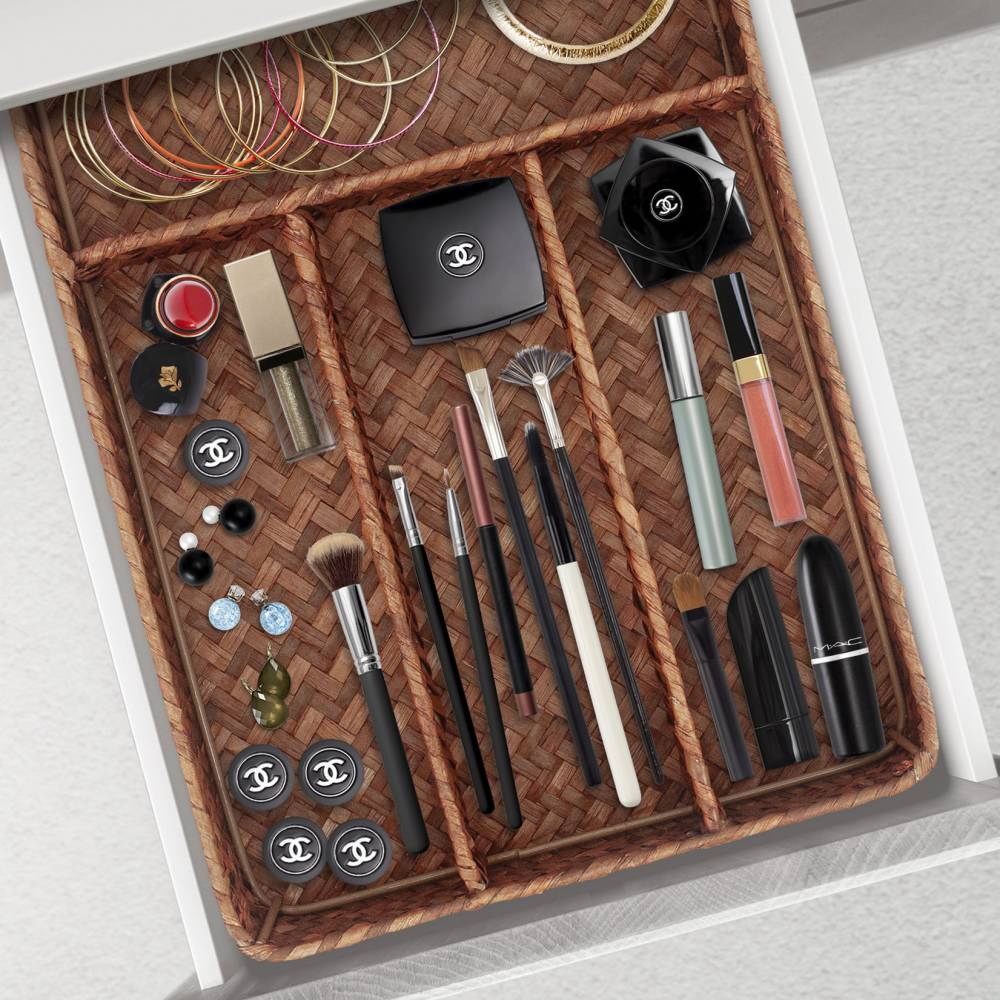 Woodluv Rectangular Seagrass Cutlery Drawer Organizer, Utensil Tray