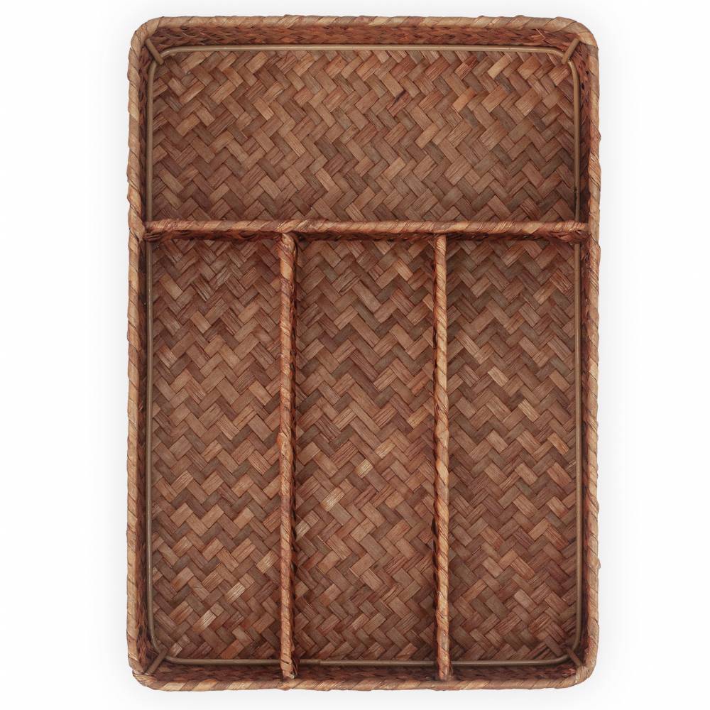 Woodluv Rectangular Seagrass Cutlery Drawer Organizer, Utensil Tray